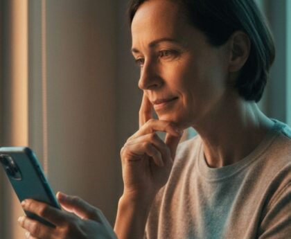 Person checking symptoms with an AI health chatbot on a smartphone at home