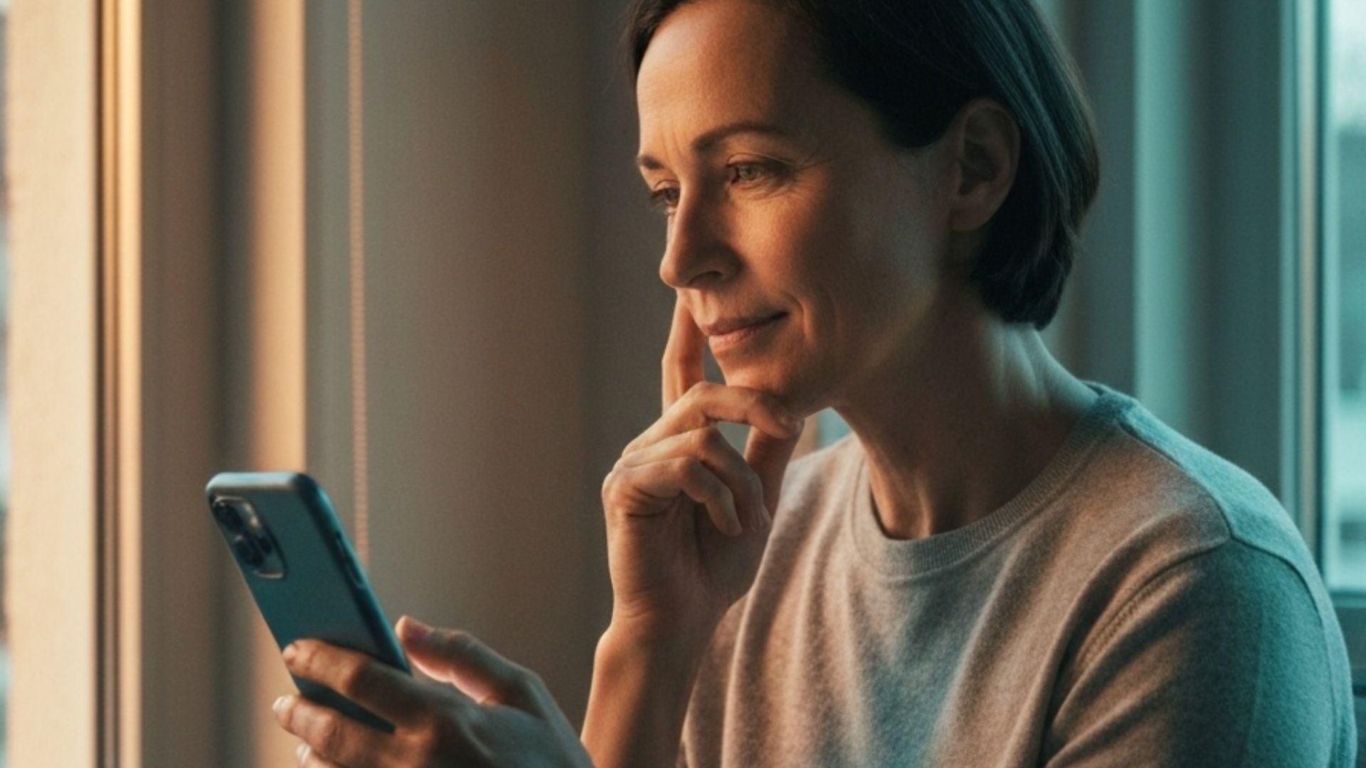 Person checking symptoms with an AI health chatbot on a smartphone at home