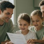 Family reviewing critical illness insurance documents together at home