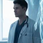 Doctor reviewing an AI-assisted diagnostic scan overlay