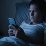 Person doomscrolling on a smartphone in bed at night