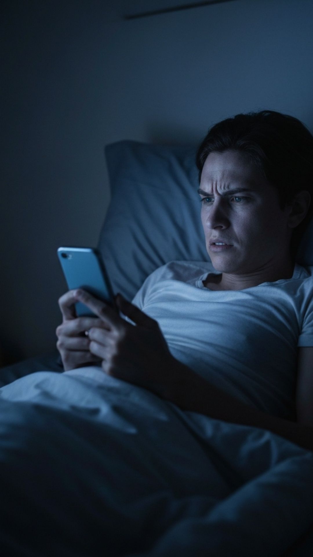 Person doomscrolling on a smartphone in bed at night